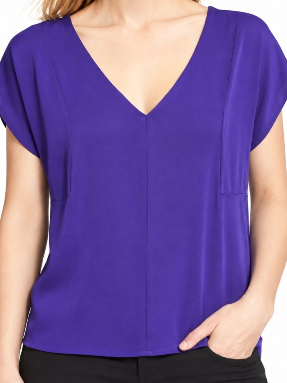 MILLY Purple 100% Silk V-Neck Dolman Sleeve Blouse Top Size Small